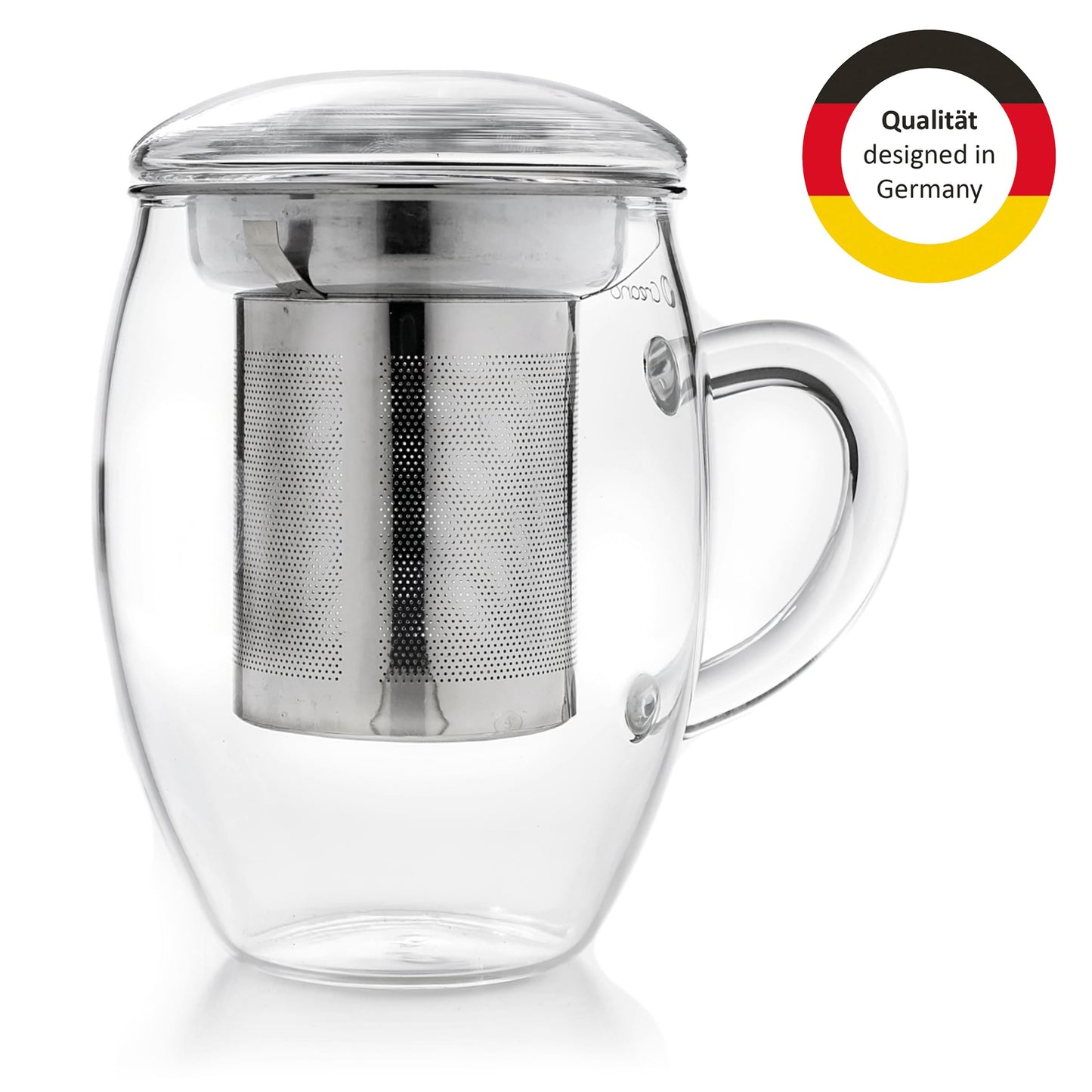 Creano Tea Glass with Infuser and Lid 400ml - Large Tea Cup - Microwave & Dishwasher Safe - Loose Leaf Tea Maker Gift Set
