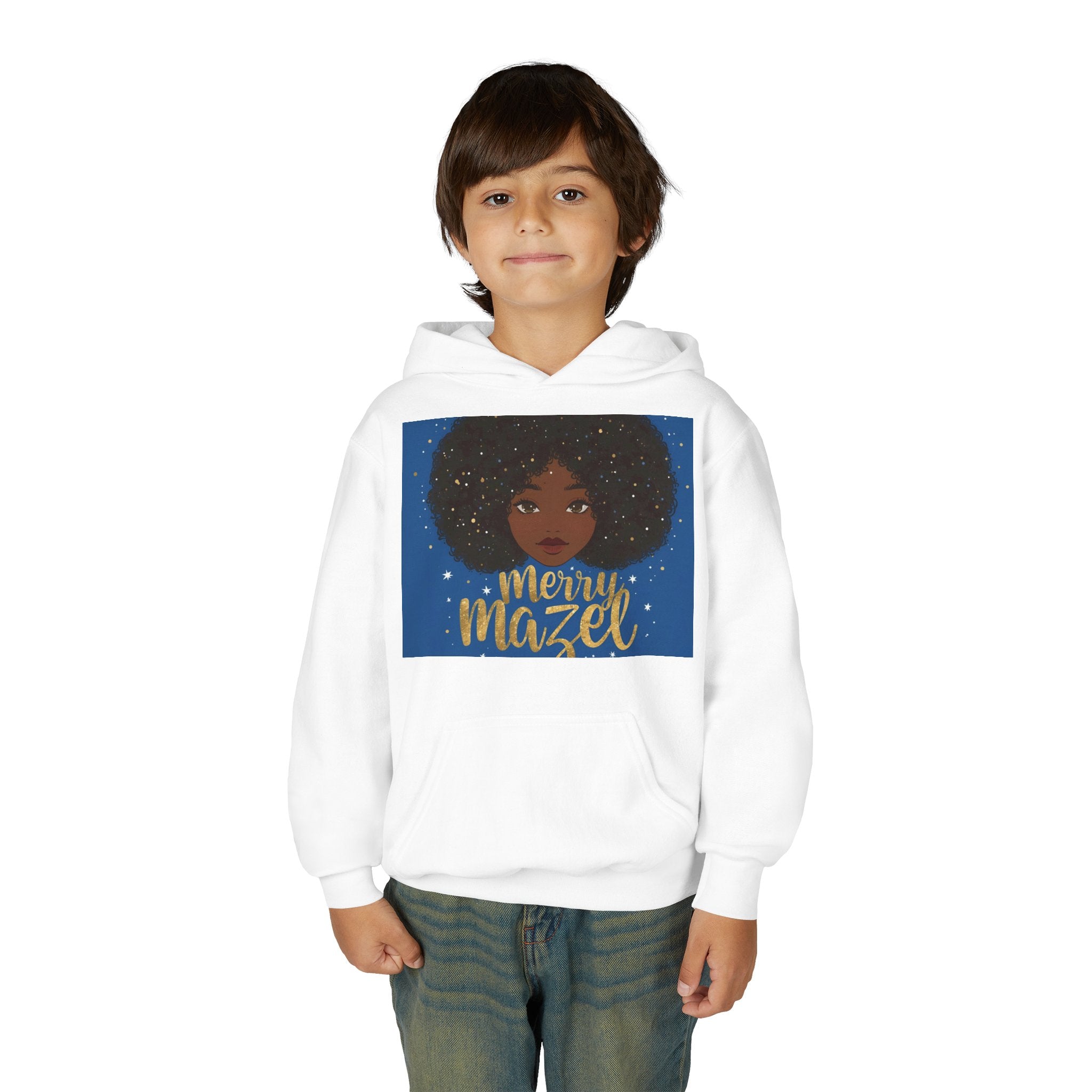 Youth Hoodie — 'Merry Mazel' Afro Girl Holiday Hoodie