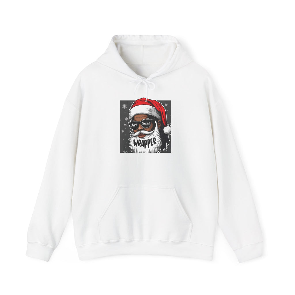 Christmas Hoodie — Santa 'Wrapper' Graphic Front with 'HO! HO! HO!' Back