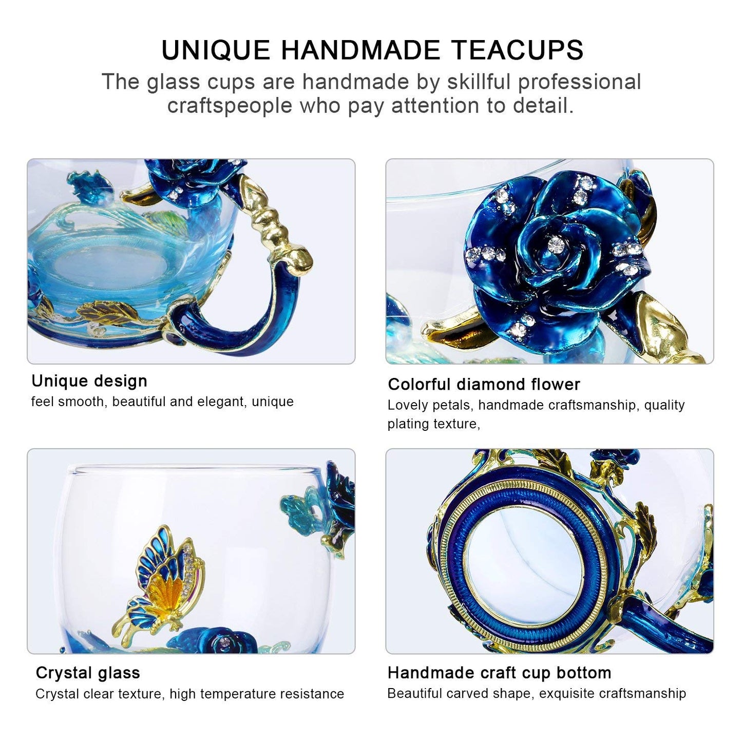 Luka Tech Enamel flower Lead-free Glass Coffee Mugs Tea Cup with Steel Spoon, Best Birthday Gifts For Women Wife Mom Friends Mothers Valentines Day Christmas (Purple-Tall)