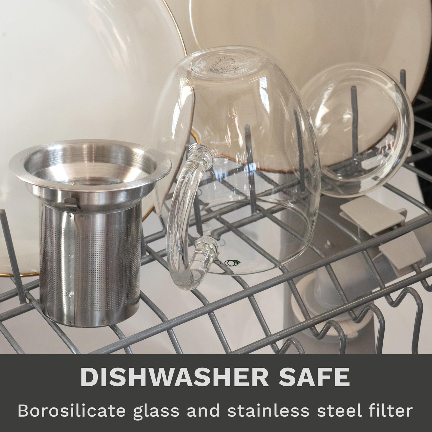 Creano Tea Glass with Infuser and Lid 400ml - Large Tea Cup - Microwave & Dishwasher Safe - Loose Leaf Tea Maker Gift Set