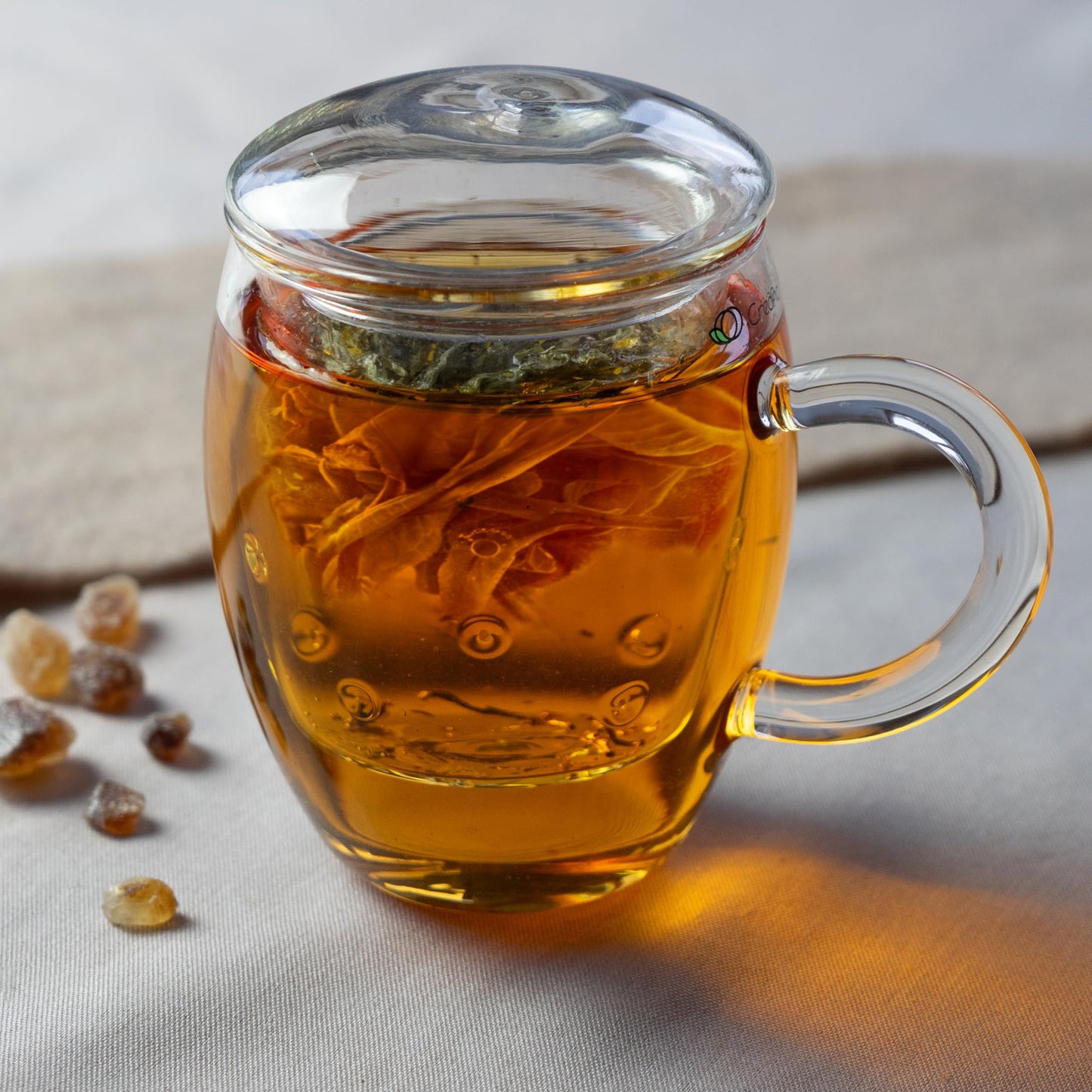 Creano Tea Glass with Infuser and Lid 400ml - Large Tea Cup - Microwave & Dishwasher Safe - Loose Leaf Tea Maker Gift Set