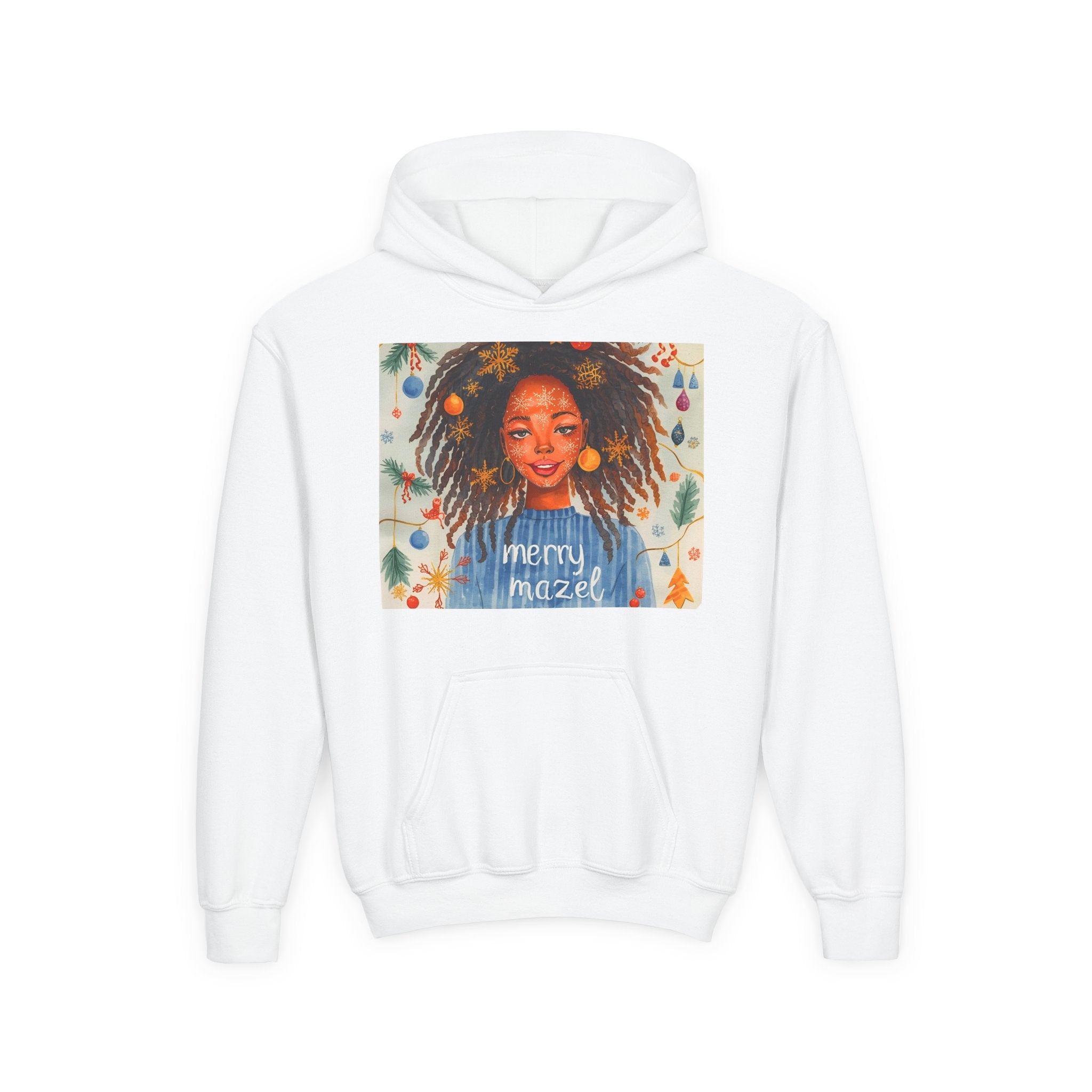 Youth Hoodie — 'Merry Hazel' Cute Holiday Girl Illustration Sweatshirt