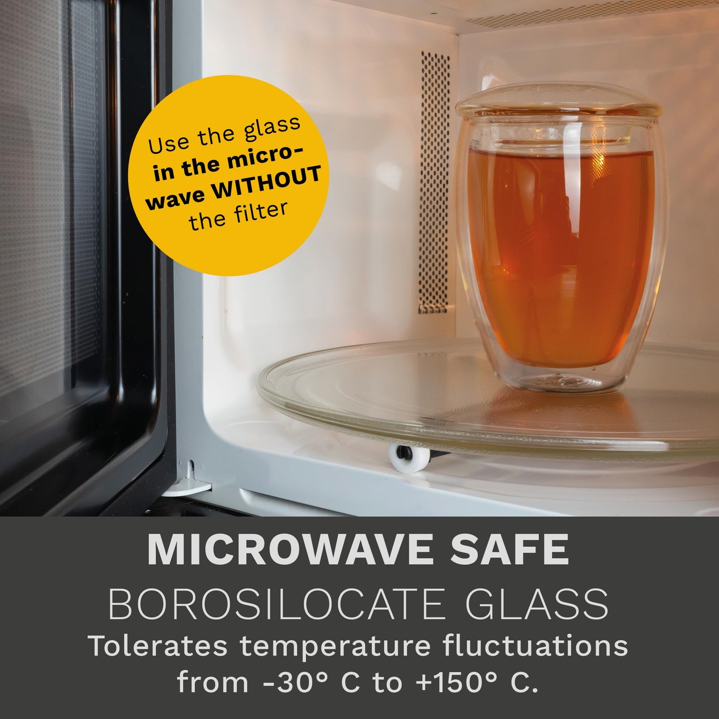 Creano Tea Glass with Infuser and Lid 400ml - Large Tea Cup - Microwave & Dishwasher Safe - Loose Leaf Tea Maker Gift Set