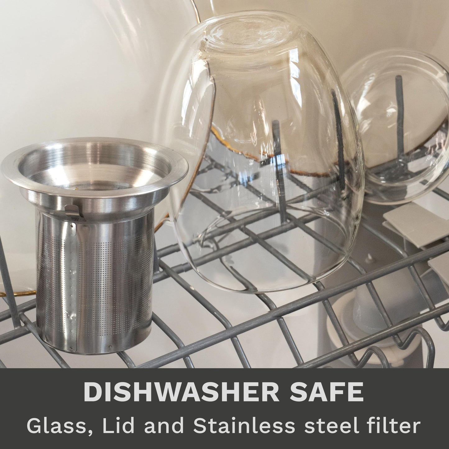 Creano Tea Glass with Infuser and Lid 400ml - Large Tea Cup - Microwave & Dishwasher Safe - Loose Leaf Tea Maker Gift Set