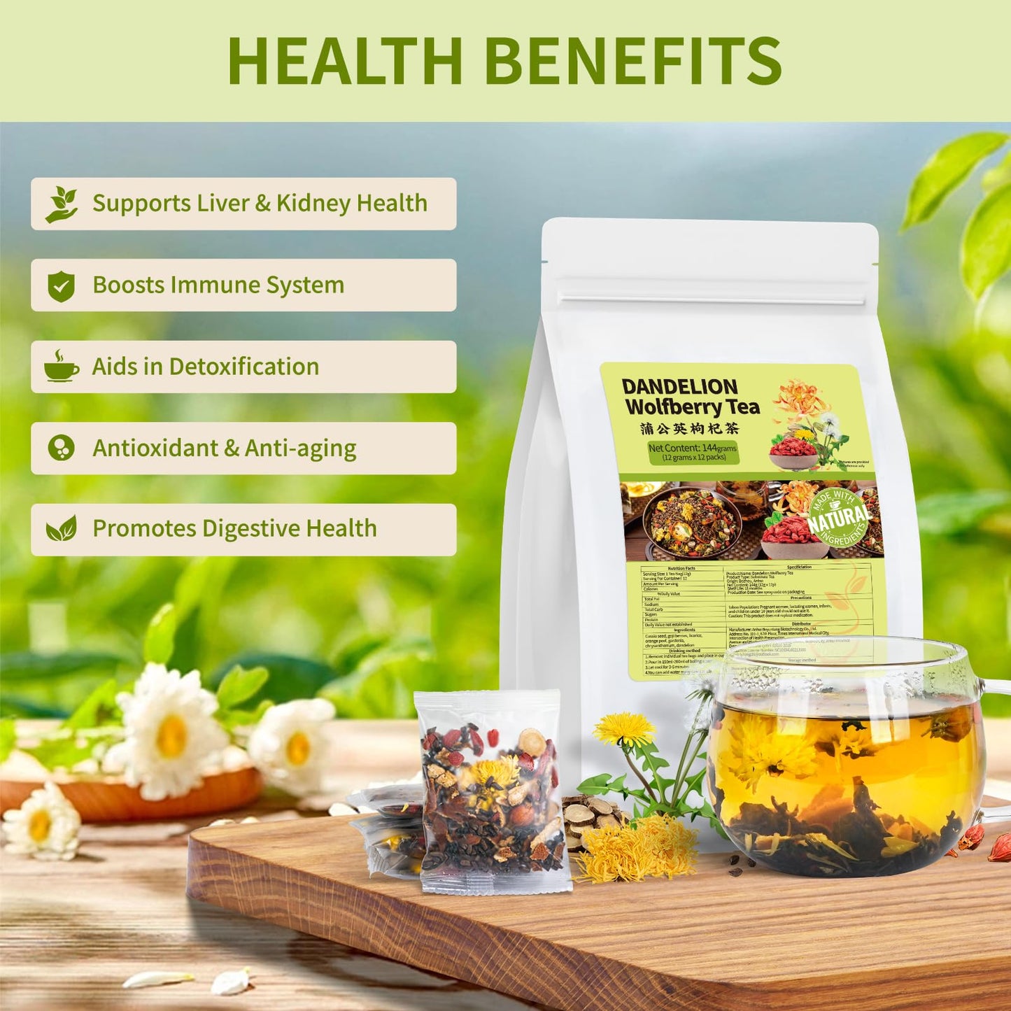 Ginseng Five Treasures Kidney Tea, Traditional Chinese Herbal TeaBags, Natural Organic Kidney Cleanse Detox Tea for Women & Men, 7 Precious Ingredients Formula(1 Pack/25 Bags)