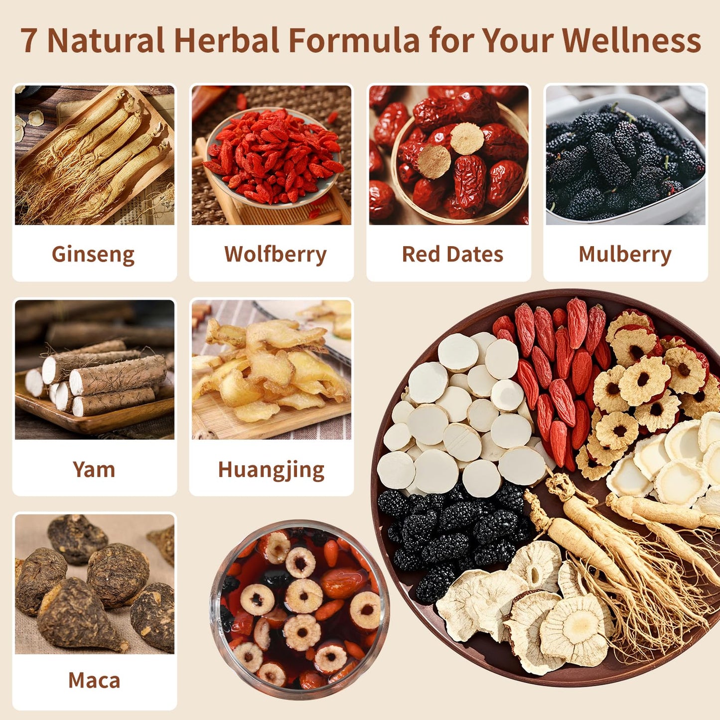 Ginseng Five Treasures Kidney Tea, Traditional Chinese Herbal TeaBags, Natural Organic Kidney Cleanse Detox Tea for Women & Men, 7 Precious Ingredients Formula(1 Pack/25 Bags)