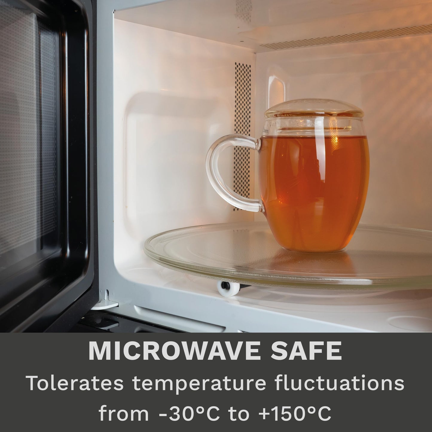 Creano Tea Glass with Infuser and Lid 400ml - Large Tea Cup - Microwave & Dishwasher Safe - Loose Leaf Tea Maker Gift Set