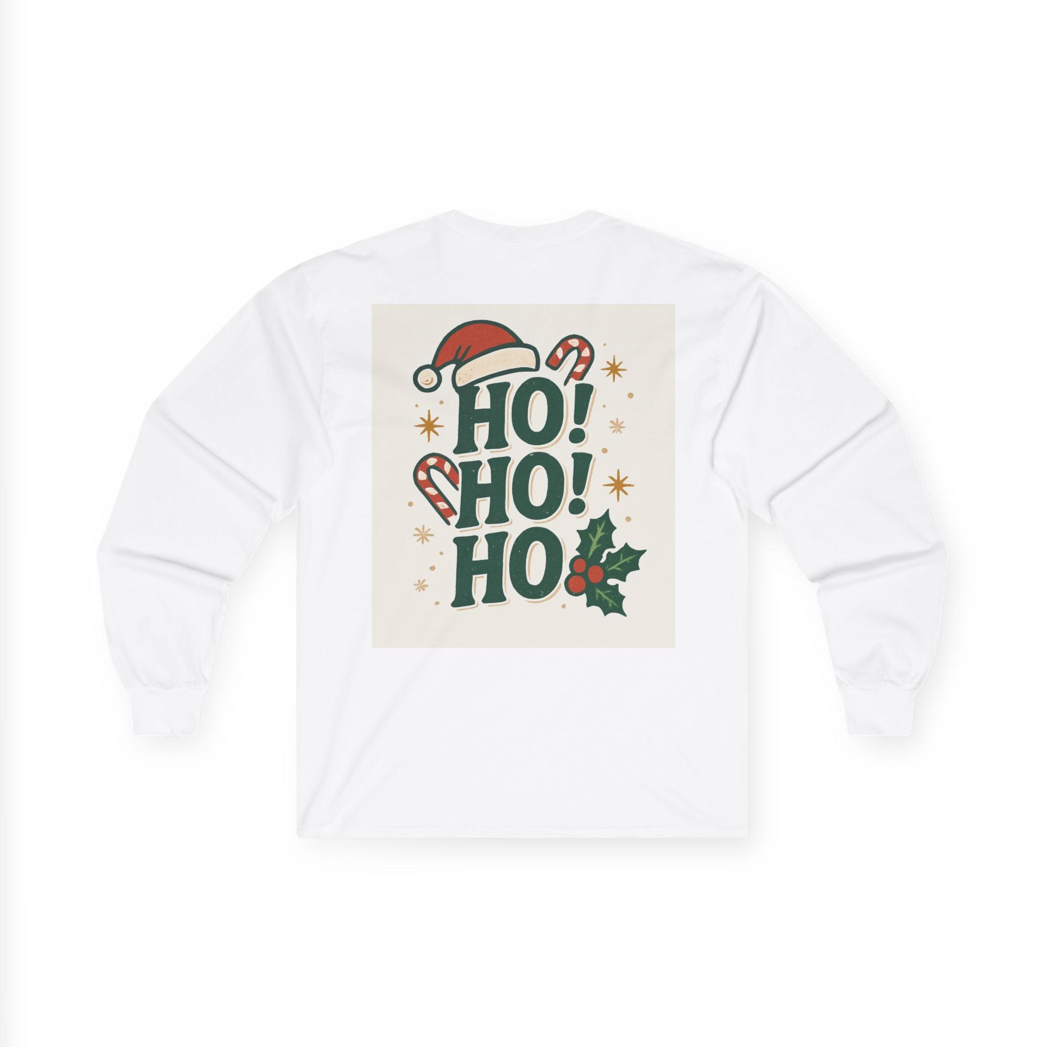 Black Santa Christmas Long Sleeve Tee — 'Ho! Ho! Ho!' Holiday Graphic Shirt