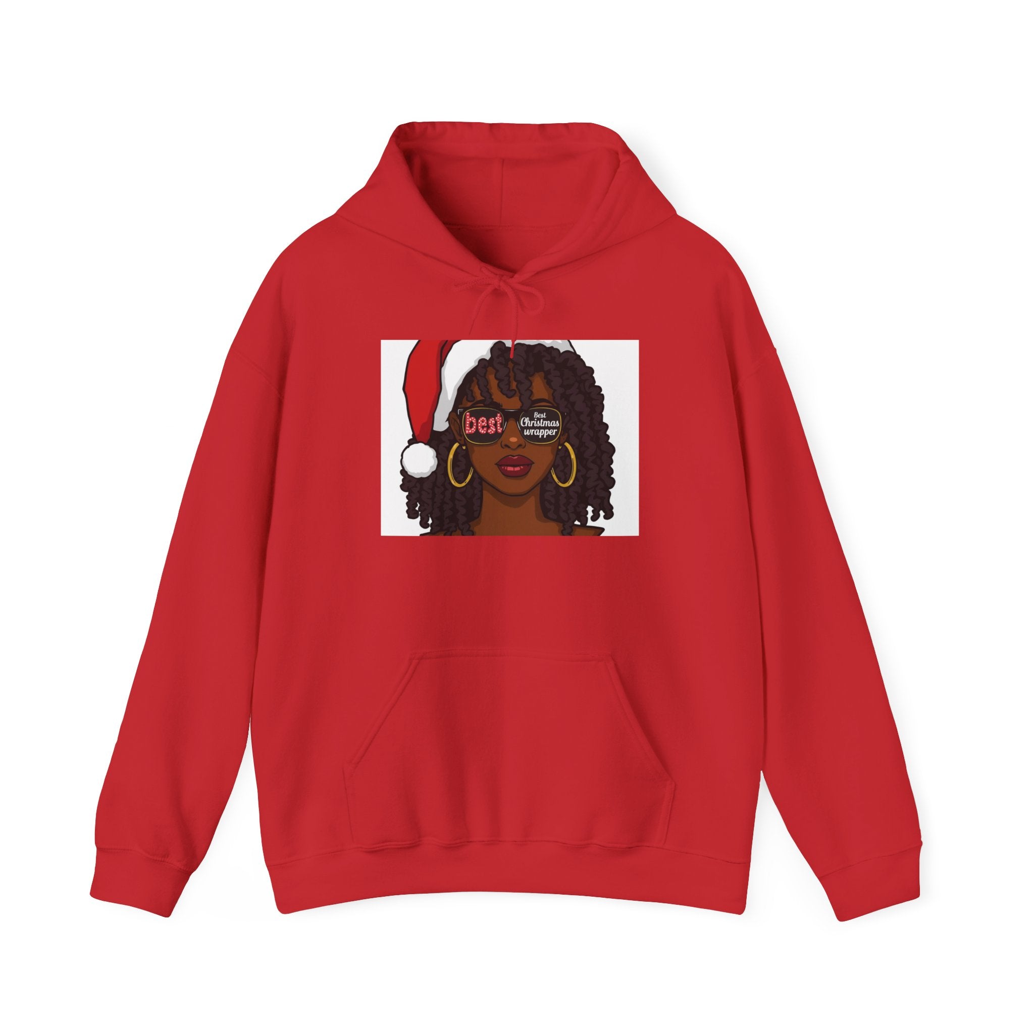 Christmas Wrapper Hoodie — Cute Black Girl Santa Illustration Holiday Sweatshirt