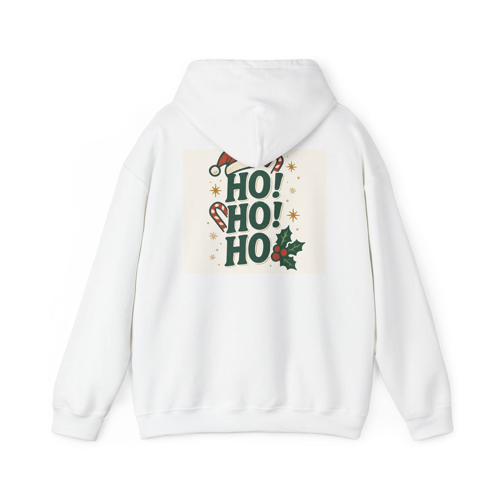 Christmas Hoodie — Santa 'Wrapper' Graphic Front with 'HO! HO! HO!' Back