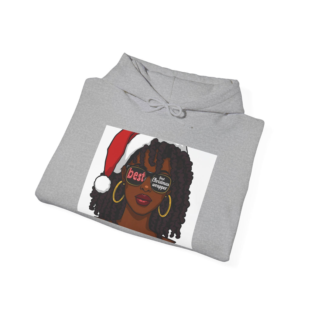 Christmas Wrapper Hoodie — Cute Black Girl Santa Illustration Holiday Sweatshirt